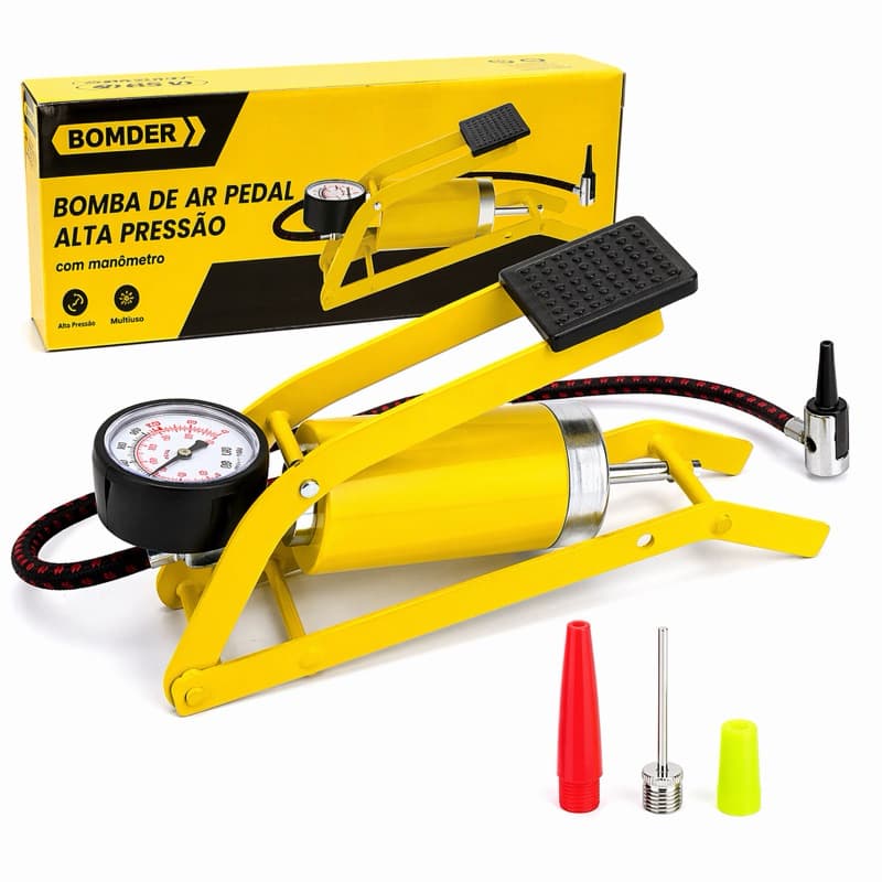 🔥 BOMBA DE AR DE PEDAL ALTA PRESSÃO COM MANÔMETRO 🔥