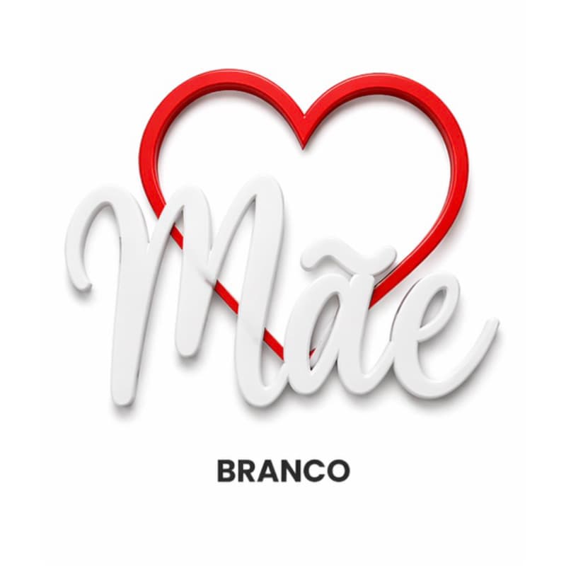 Letreiro Decorativo 3D “Mãe” com Coração – Presente Dia das Mães | Branco Elegante