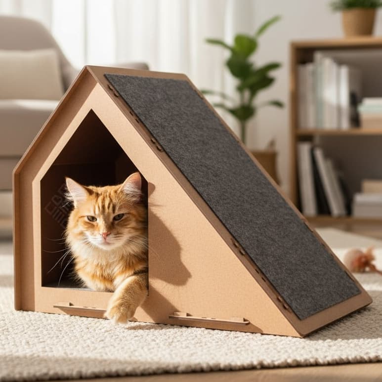 Casa de Gato com Arranhador em Rampa MDF Antiestresse para Afiar Unhas Playground Nicho para Gatos