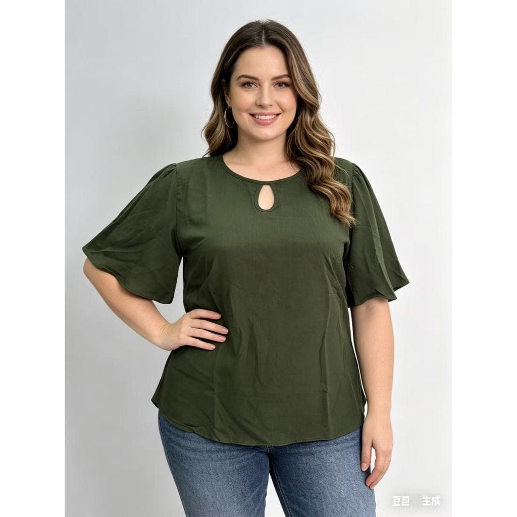 Blusa casual plussize viscolinho 46-50 decote lagrima 601