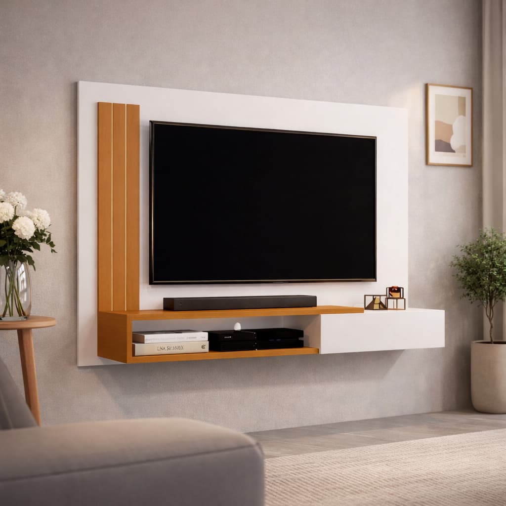 Painel Sala Moderno TV Até 50 Polegadas Com Porta Estante Parede Orquídea Cores Diversas AC