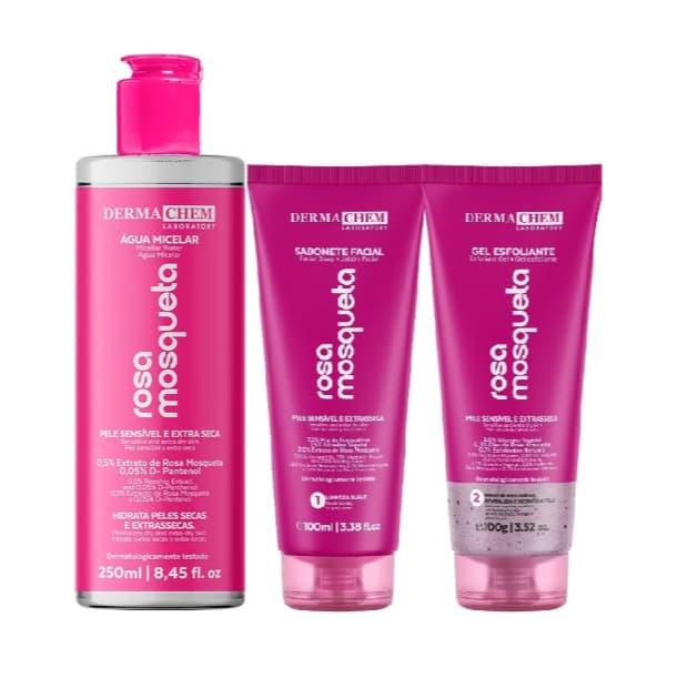 DermaChem Rosa Mosqueta Íons - Sabonete/ Esfoliante/Água Micelar