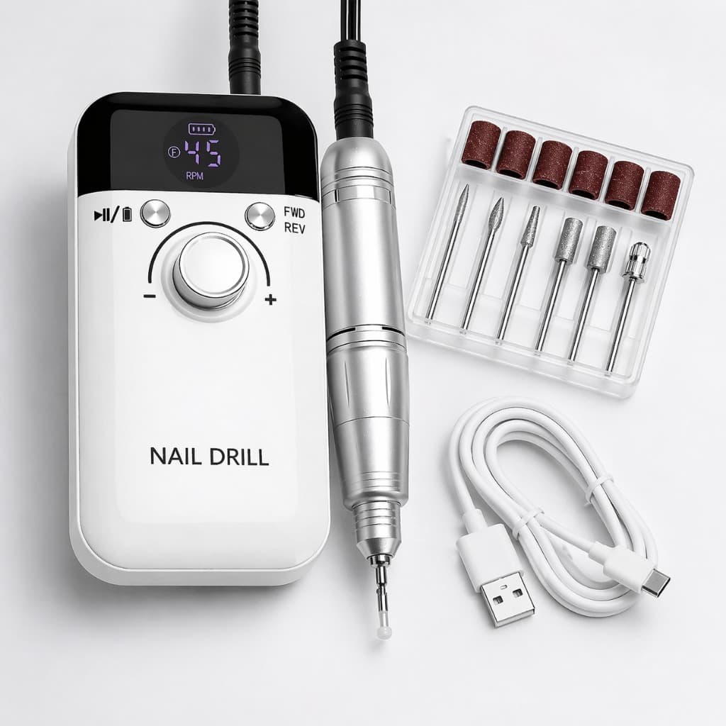 Lixadeira Elétrica de Unhas Profissional Sem Fio 45000RPM Recarregável Kit Completo Nail Drill