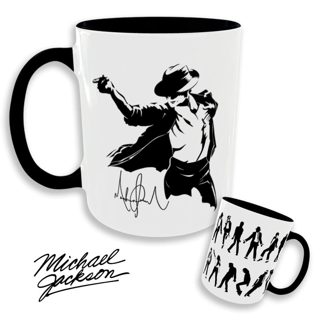 Caneca Michael Jackson Rei do Pop / Preta e Branca Estampa Exclusiva Presente Fã MJ / Caneca de Porcelana Importada