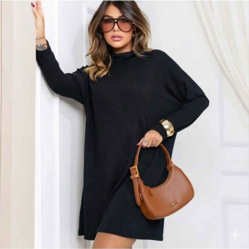 Vestido Poncho Feminino Lãnzinha de Qualidade com Gola Alta Blusa de Outono Inverno Vest Legging Tendência Estilosa