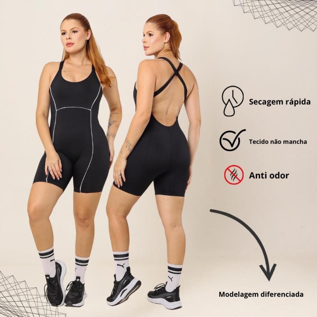 Macaquinho Fitness Cruzado  Academia Suplex Elastano Sem Bojo