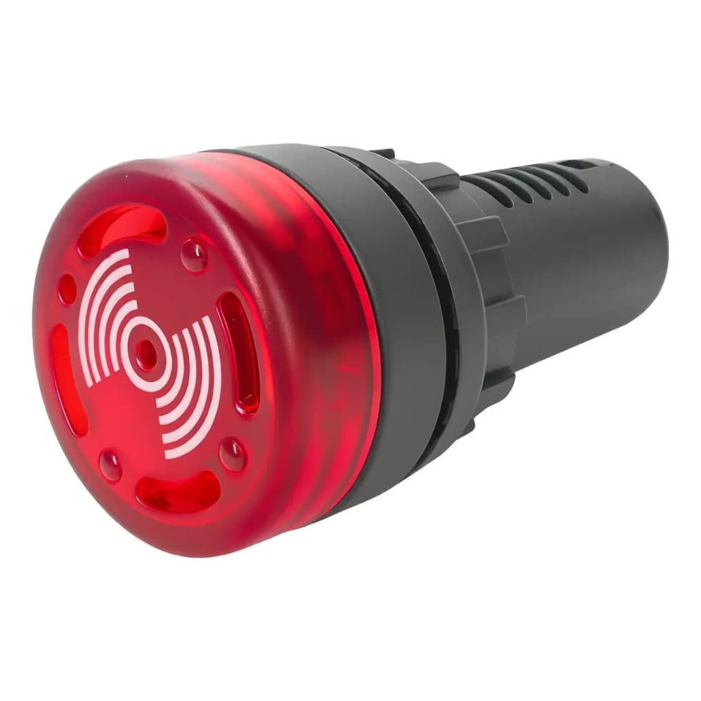 Buzzer Sinalizador sonoro 220v Led Vermelho Alarme 22mm