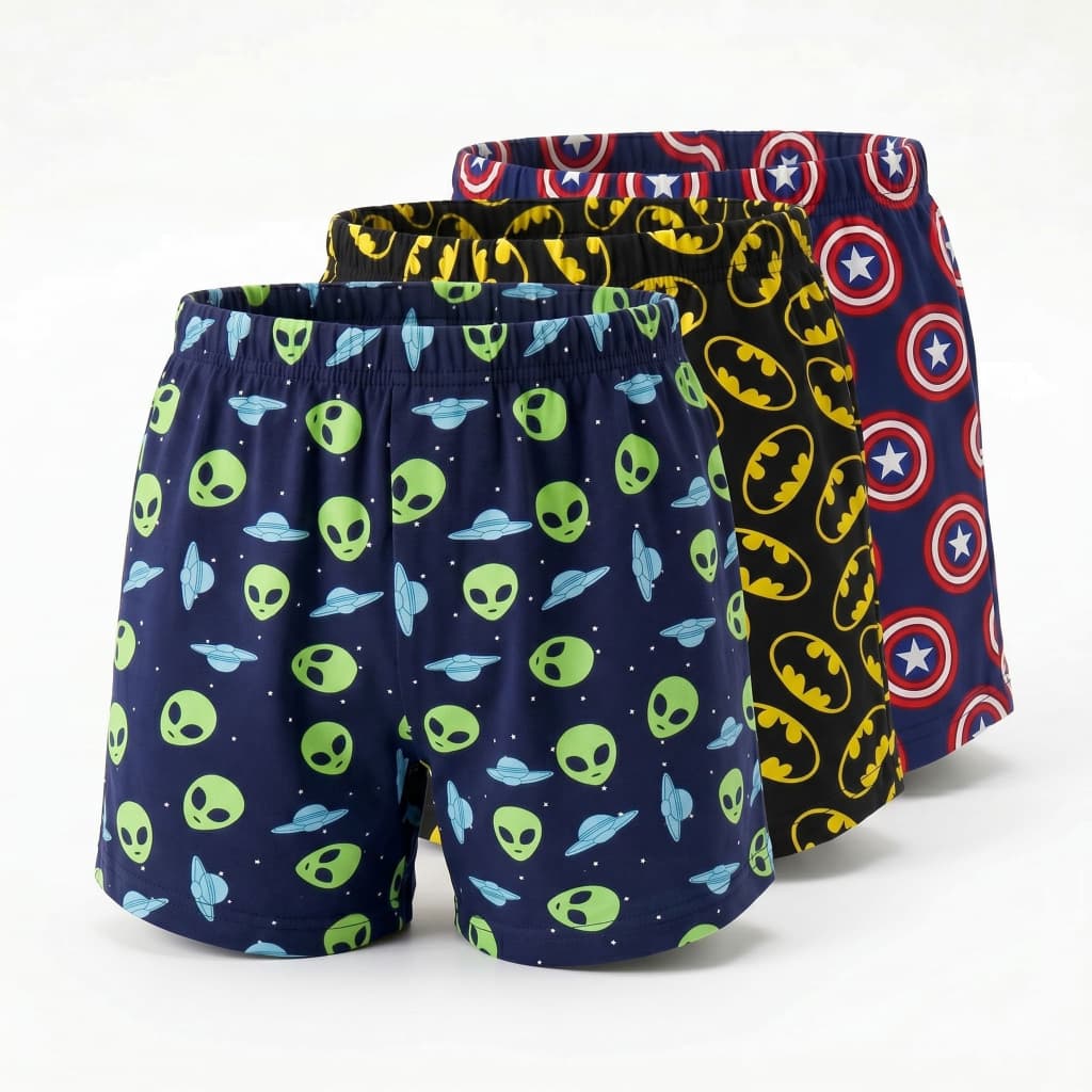 Kit 3 Cuecas Infantil Samba Canção Microfibra Estampada Confortável Leve Respirável Menino