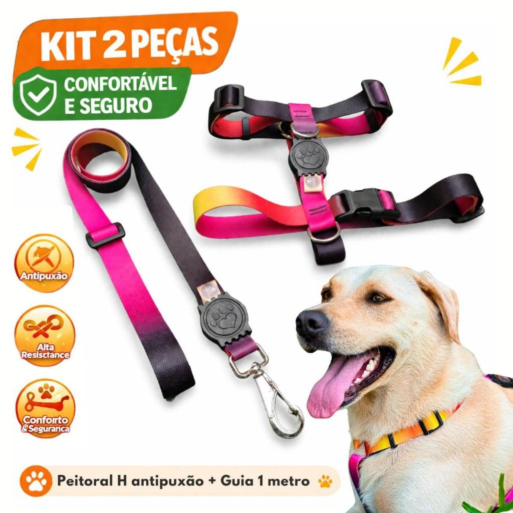 Coleira antipuxão e Guia de passeio para cachorro l Conjunto de Guia para Pet Pequeno e Médio
