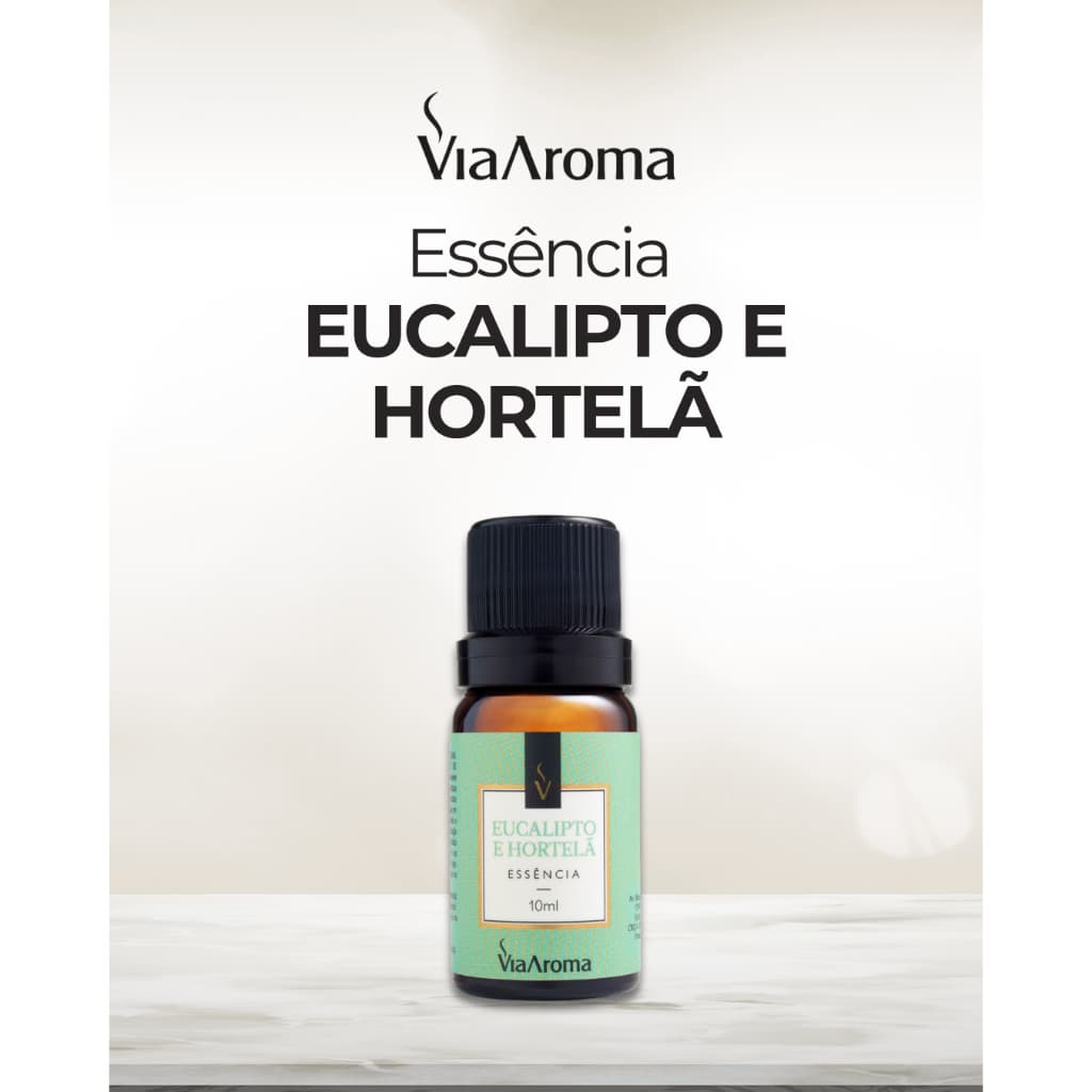 Essência Eucalipto e Hortelã Via Aroma 10ml Refrescante Cheiro de Limpeza Aromatizador Ambiente Difusor