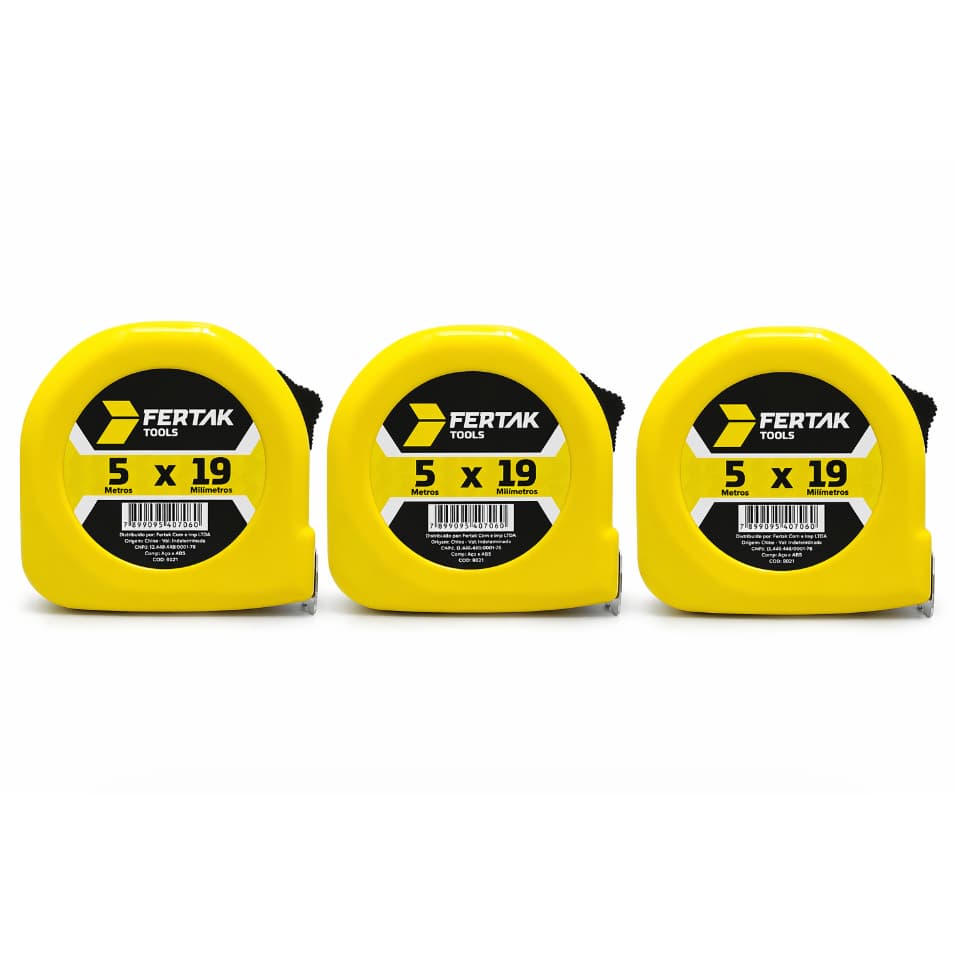 KIT 3X Trena 5 Metros 19mm Trava Segurança Portátil Bolso Fertak