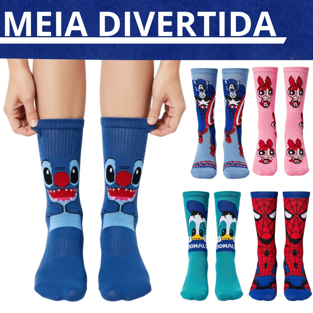 meias Personagens Menino Cano Alto 100% Algodão