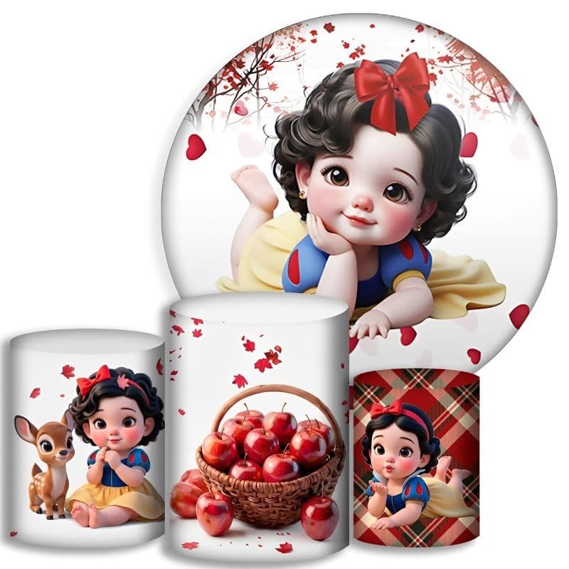 Capas Para Cilindros + Painel / painel redondo - Branca de neve baby - Kit Decoração Festa / Pegue e Monte