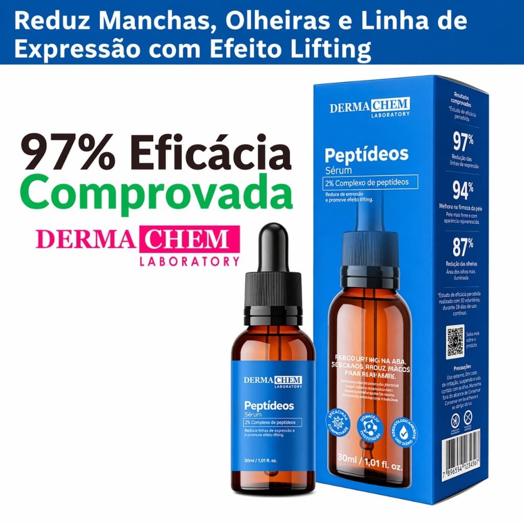 Sérum Peptídeos 30ml Efeito Lifiting clareador Reduz manchas olheira linha de expresão Dermachem