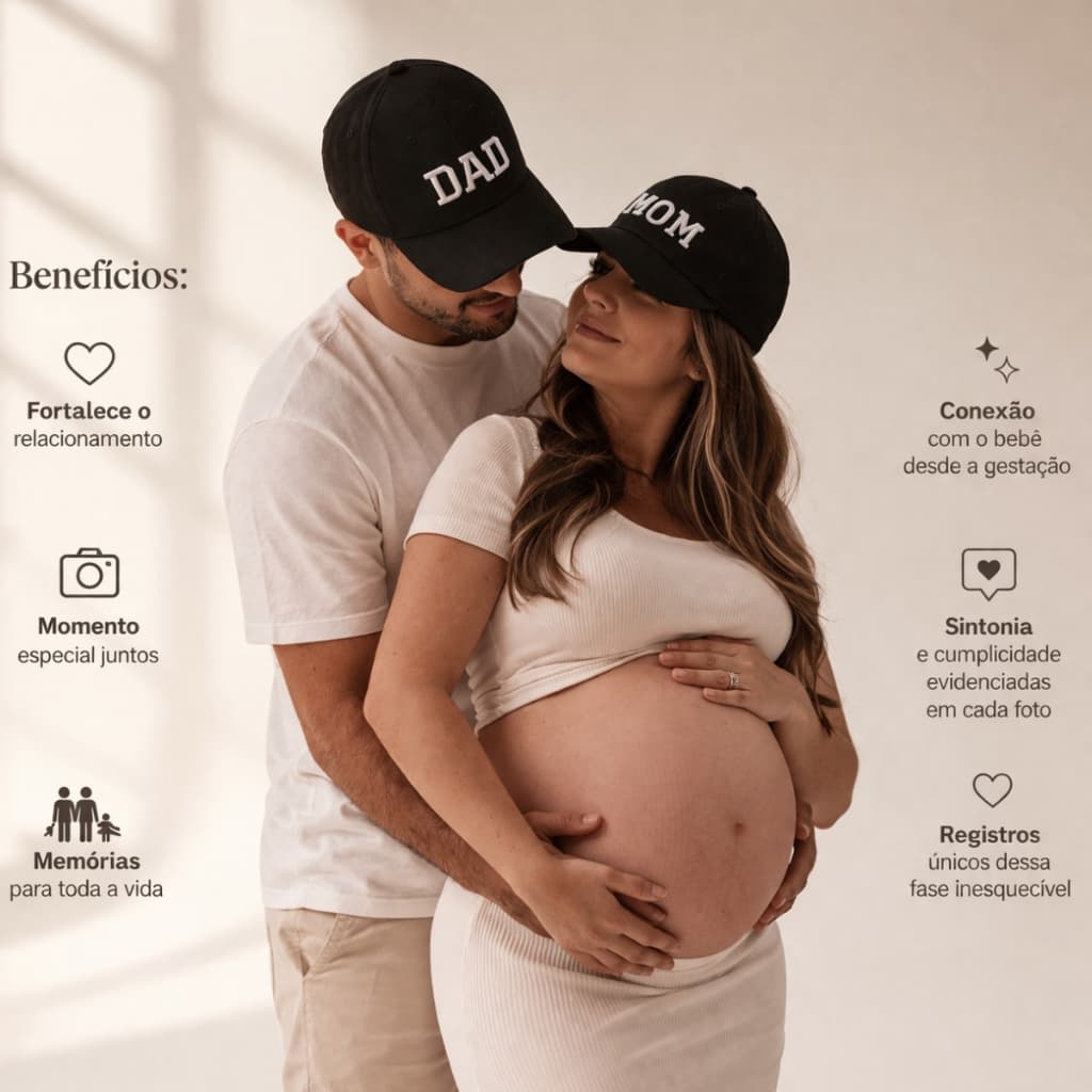 Boné Dad e Mom Pai Mãe Beisebol Retrô Bordado Unissex Algodão Regulagem Macio Gravidez