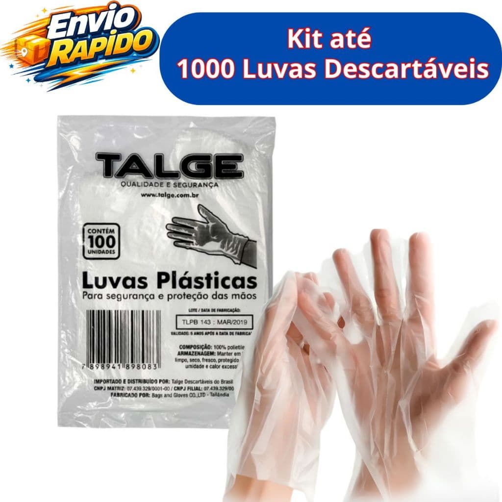 Luva Plástica Descartável Transparente Até 1000 unidades Higiene Culinária e Limpeza Talge