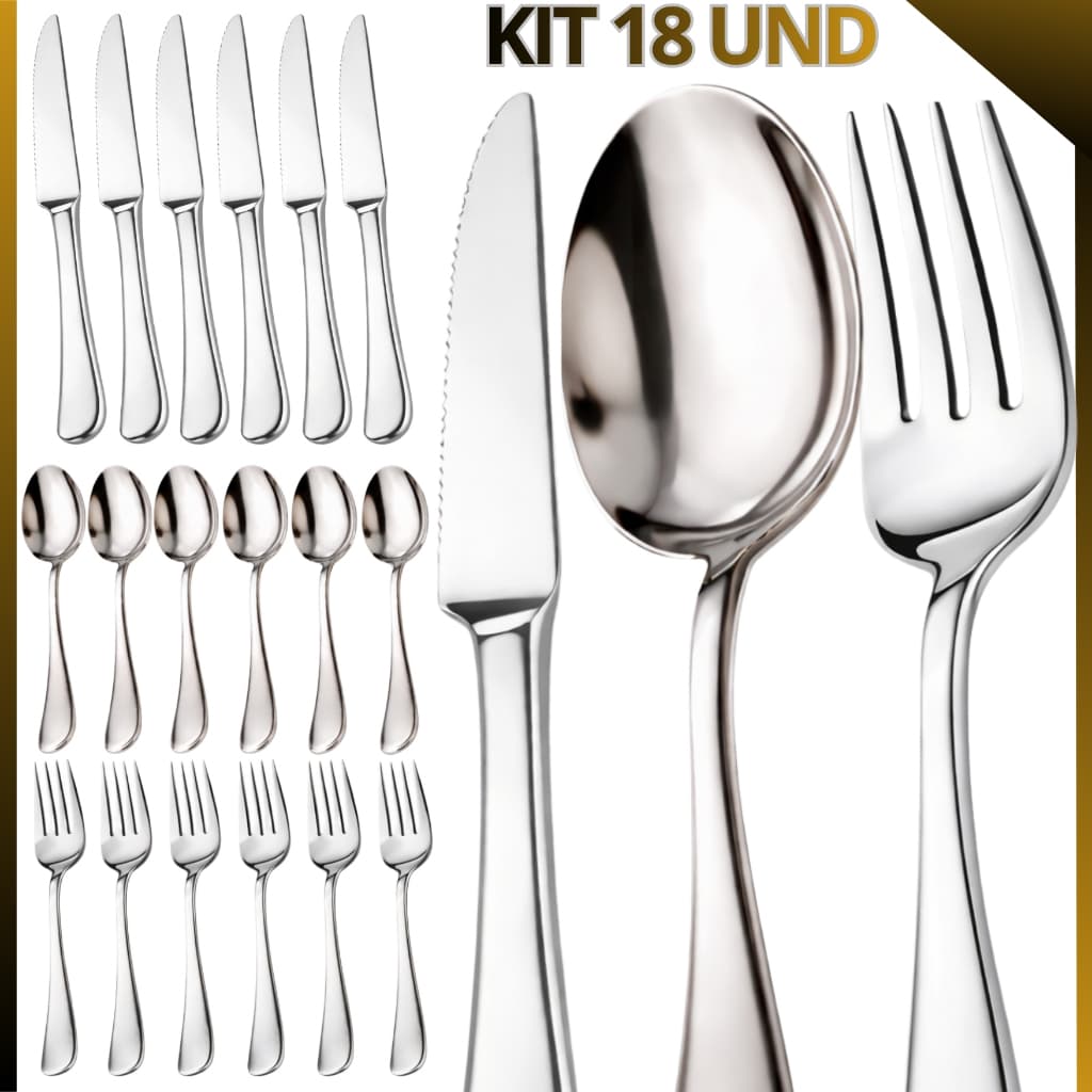 Kit de Talheres mesa Inox aço Premium com Garfo, Faca e Colher Escolha sua Variação 18, 36 ou 54 Unidades