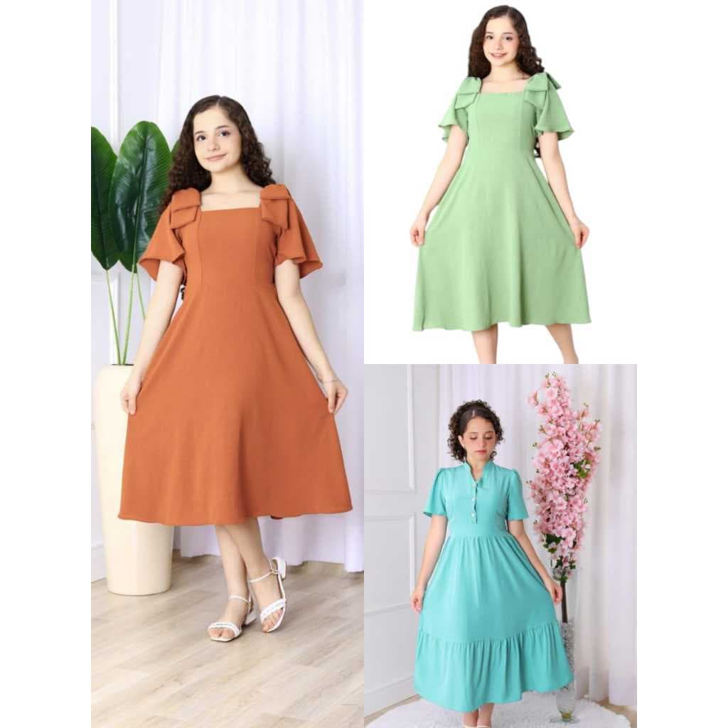 vestido juvenil midi evangelico mangas com laço infantil menina luxo