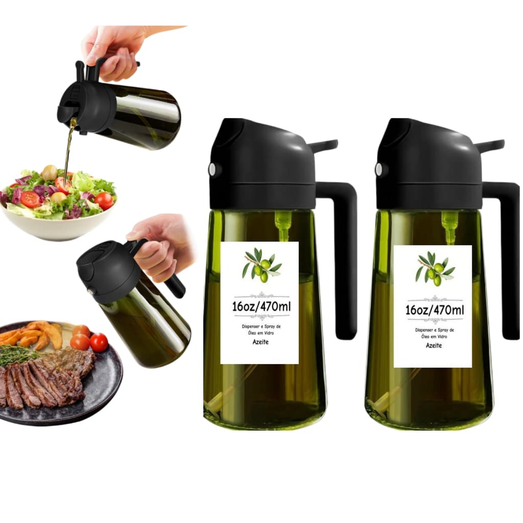 2 Para Galheteiro Dosador Vidro 470ml Para Azeite Óleo Molho