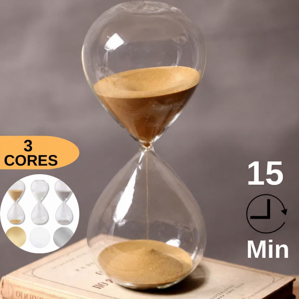 Ampulheta de Vidro 15 Minutos Decorativa - Relógio de Areia Colorida 17cm