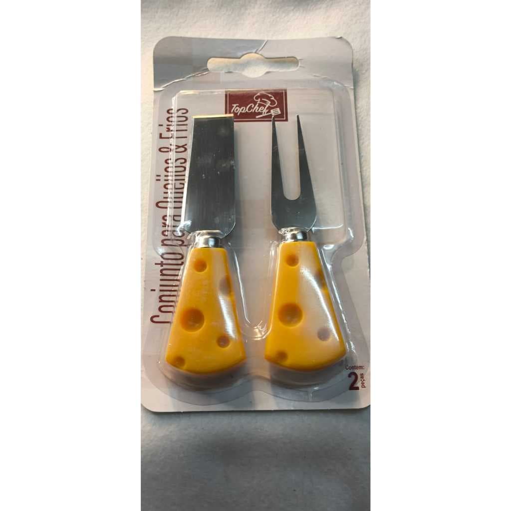 Kit Queijo e Frios 2 Peças Cabo Estilo Madeira Utensílio Gourmet Premium