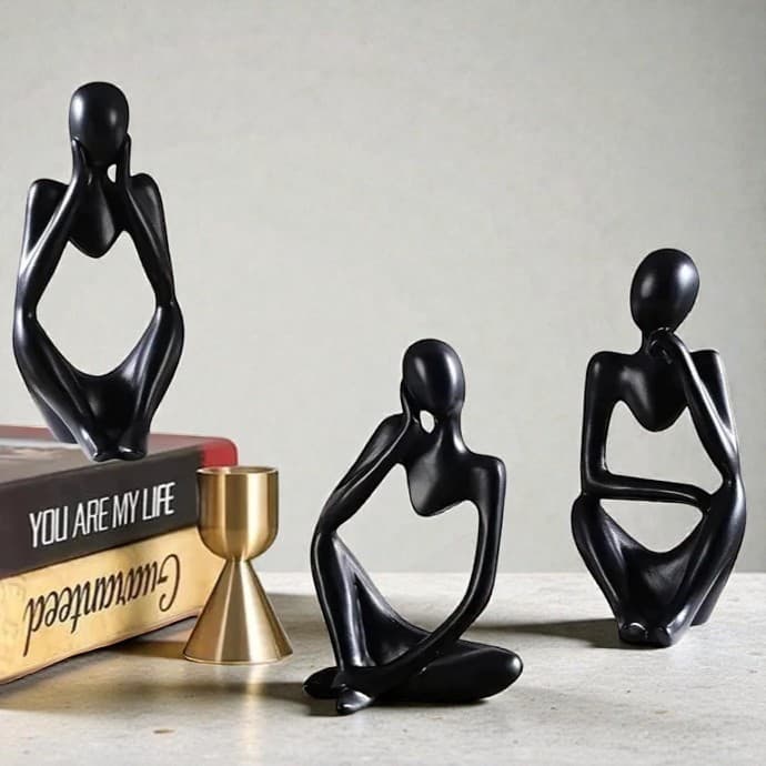 Trio ou Dupla Estatueta Decorativa - Quarto - Sala - Decoração Elegante - Dourada Branca Preta