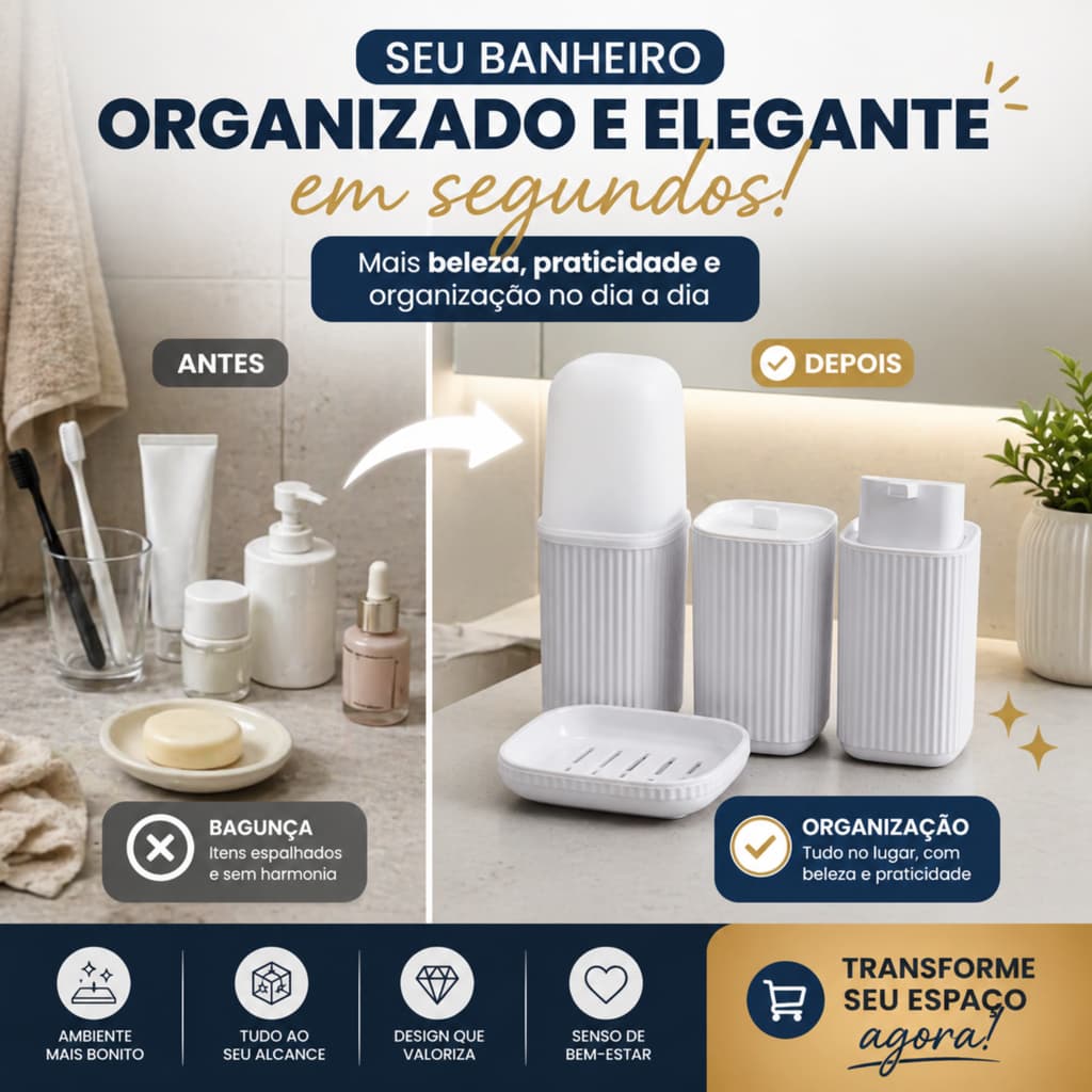 KIT ACESSÓRIOS DE BANHEIRO 4 PEÇAS