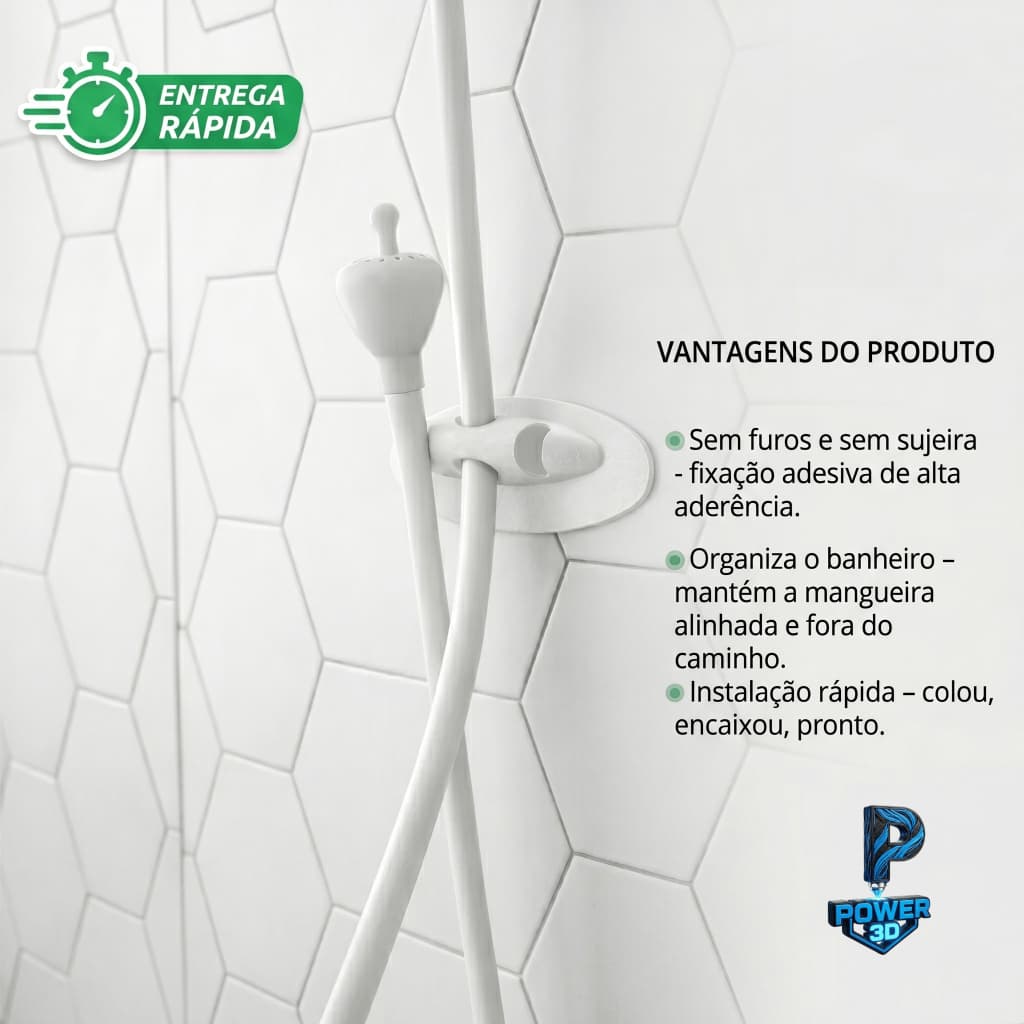 Suporte Chuveirinho Adesivo Dupla Face Banheiro Resistente Sem Furo Branco Preto Cinza Premium