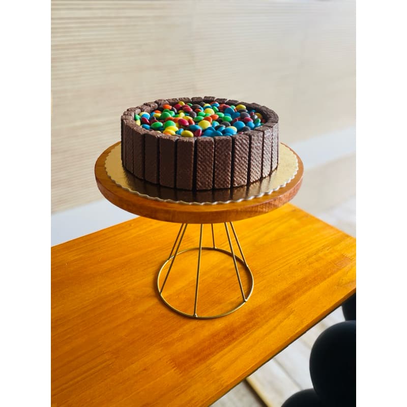 Suporte de Boleira Dourado Para Doces ou Bolo Com Base De Madeira Pinus