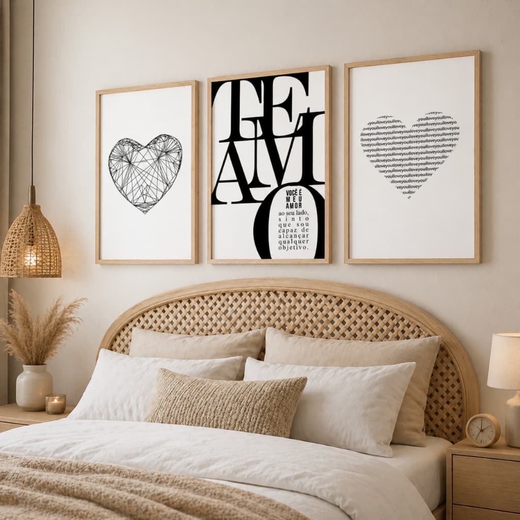 Quadros 3 Peças Decorativos Frases Motivacionais Casal Você é Meu Amor Sala Quarto Escritório Luxo