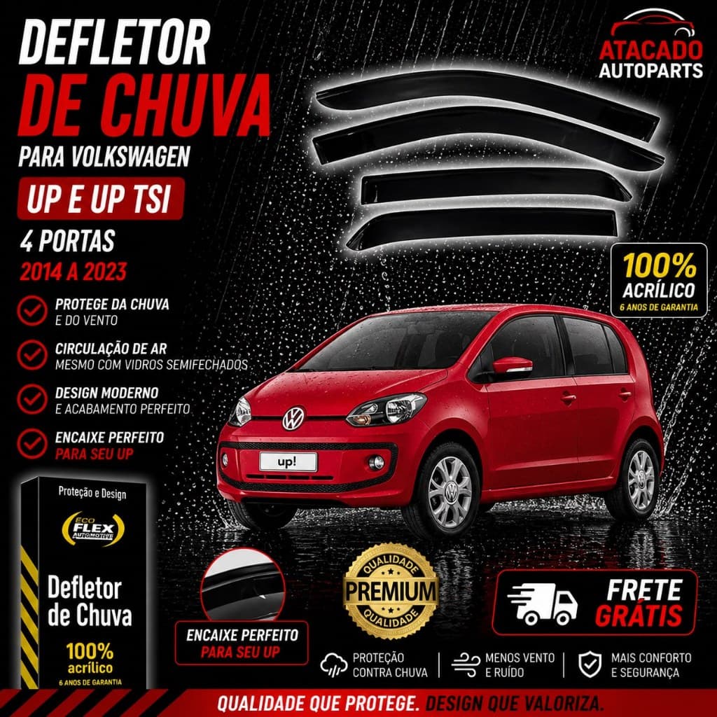Calha Defletor Chuva Volkswagen UP e Up TSI 4 Portas 2014 A 2023 Ecoflex Orignal Fume