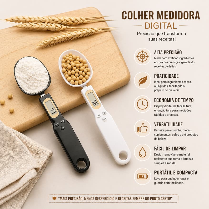 Colher Medidora Digital Precisão Balança Portátil Cozinha Dieta Fitness Profissional