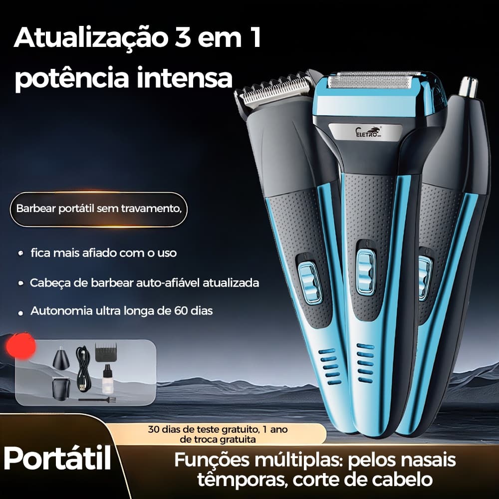 Maquina De Barbear Aparador E Depiladorde Pelos Elétrico 3 Em1 Cabelo Nariz Barba Corpo-Eletromex