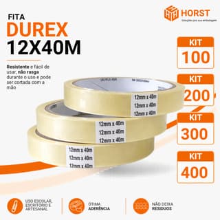 CAIXA FECHADA DE FITA ADESIVA DUREX TRANSPARENTE 12MM X 40M - ATACADO 400/300/200/100 ROLOS FORTE