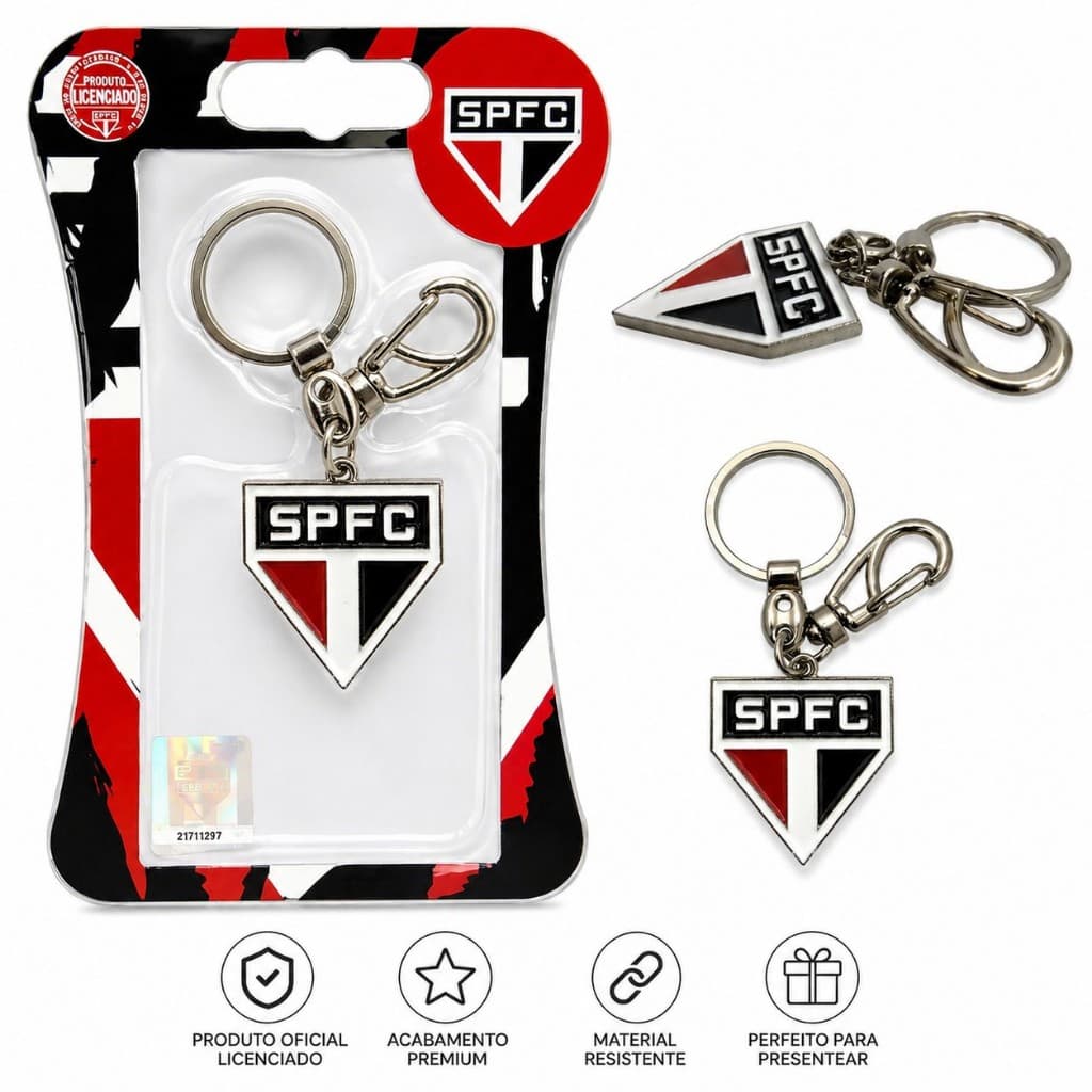 Chaveiro São Paulo Oficial Original Metal Premium Resistente Mosquetão Prendedor Presente Torcedor