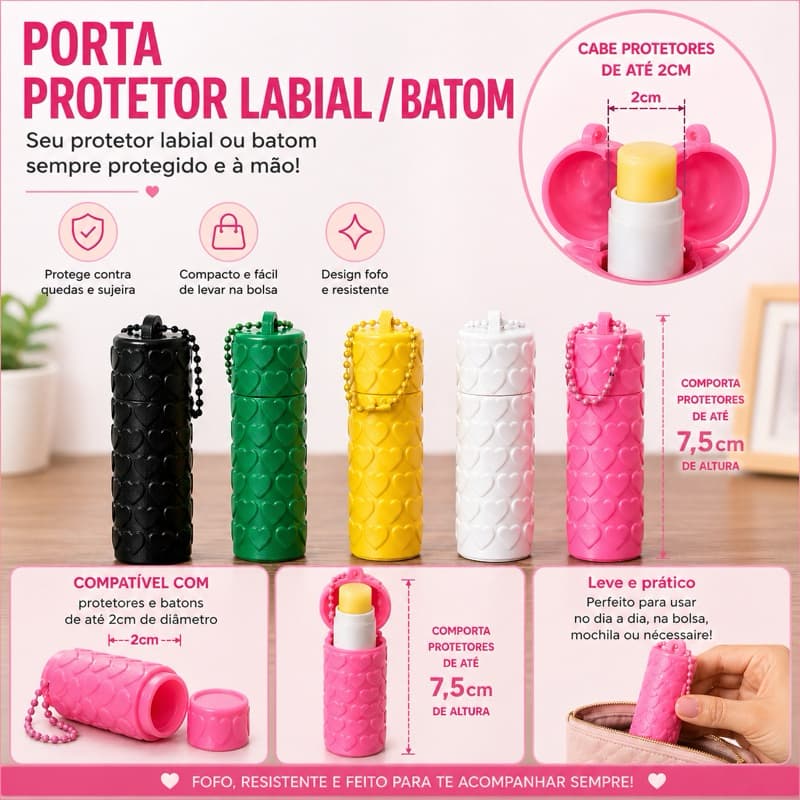 porta protetor labial batom charm até 2x7,5 cm
