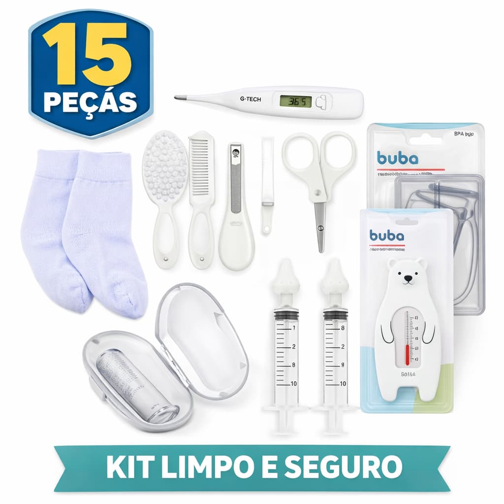 Kit Higiene Bebê 15 Peças Completo Buba Pimpolho Enxoval