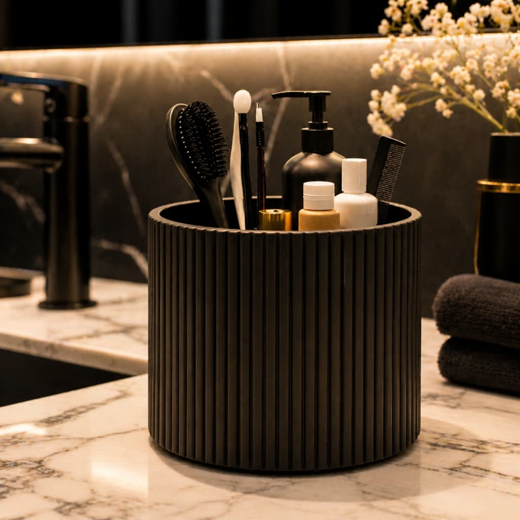 Organizador de Pia Luxuoso Decorativo Moderno Canelado Clean e Minimalista Porta Itens de Banheiro para Maquiagem
