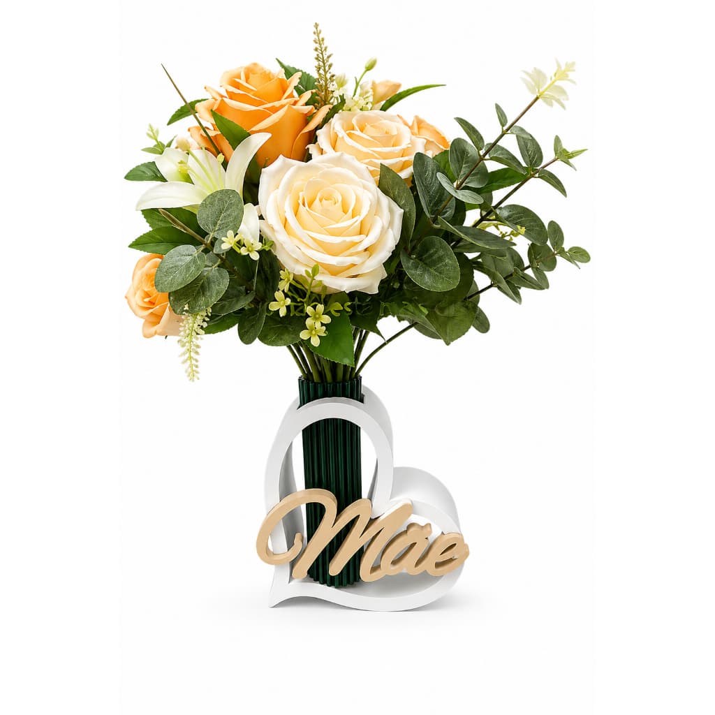 Coração Decorativo Dia das Mães 3D Porta Flores com Nome Mãe Presente Criativo