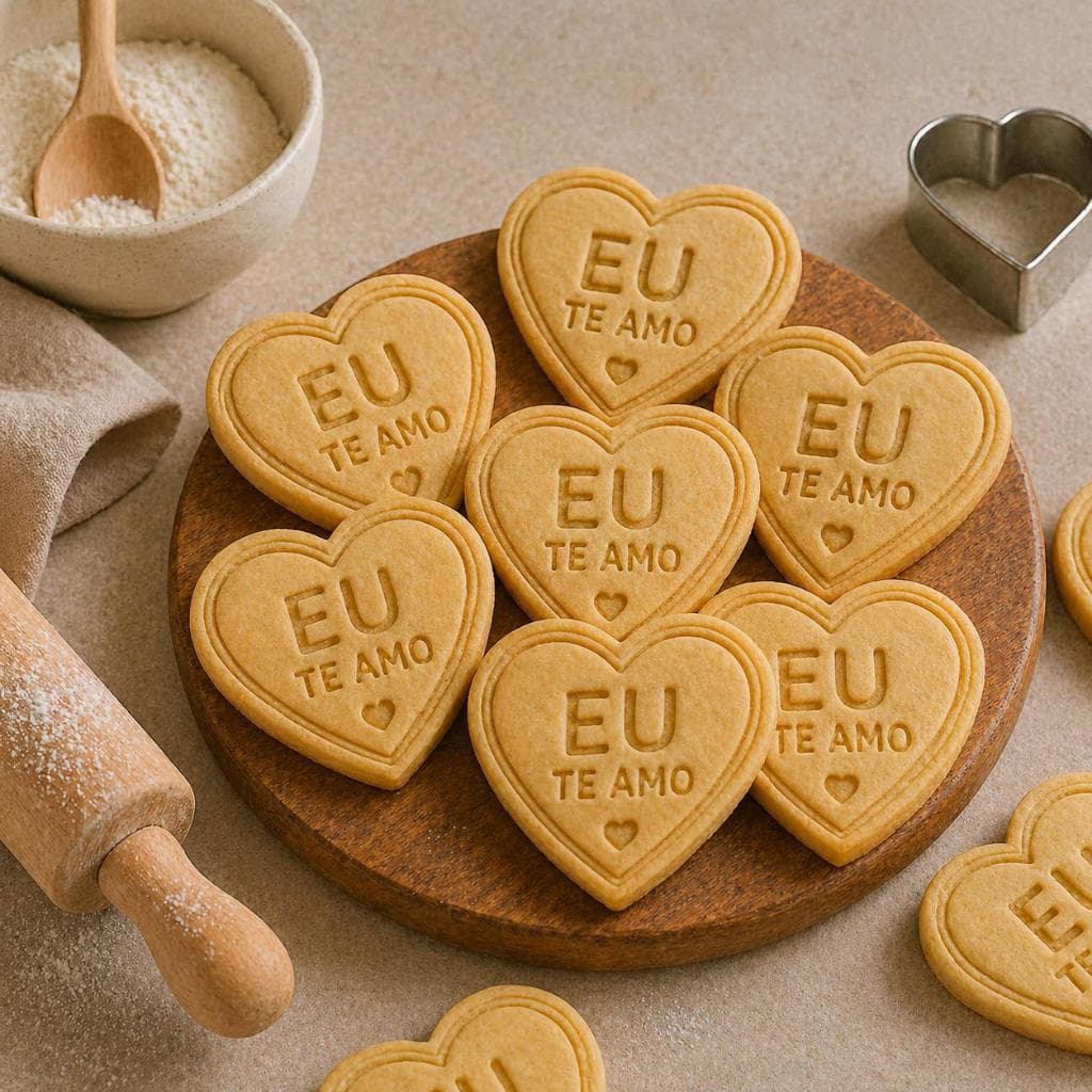 Cortador de Massa de Biscoito +Carimbo Tema Amor com 6cm Pegador Pasta Americana Biscuit Confeitaria