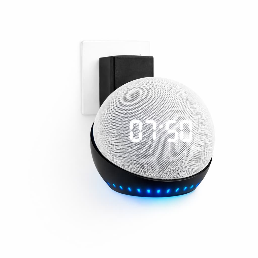 Suporte Parede Tomada Alexa Echo Dot 4/5 Geração Sem Furo Organizador de cabo - Preto/Branco