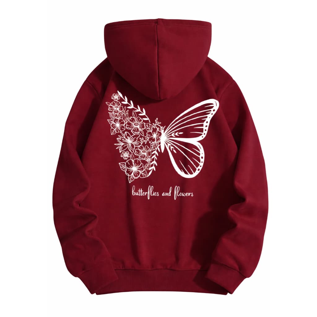 Moletom Blusa de Frio Borboleta Bolso Canguru Cordão Capuz