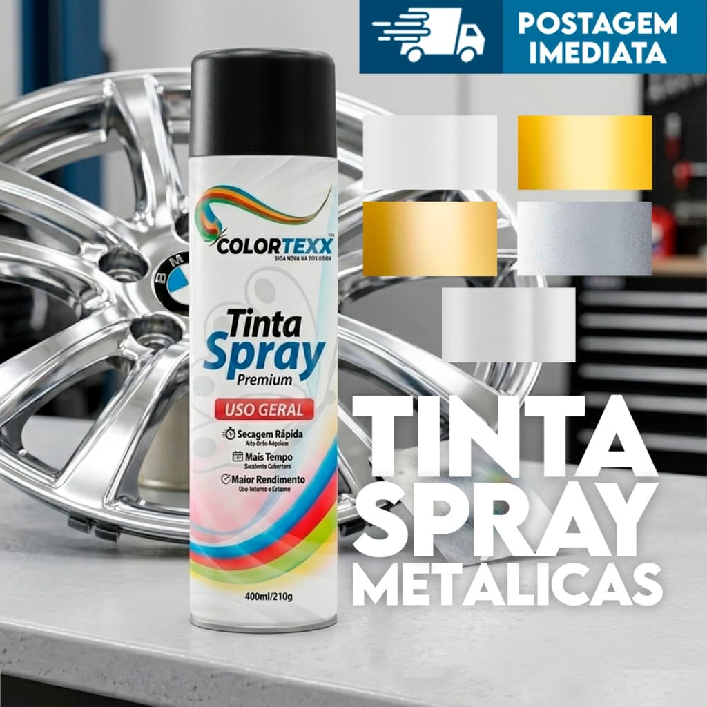 Tinta Spray uso geral Metálico Artesanal 400ml Secagem Rápida Metal Madeira Plástico