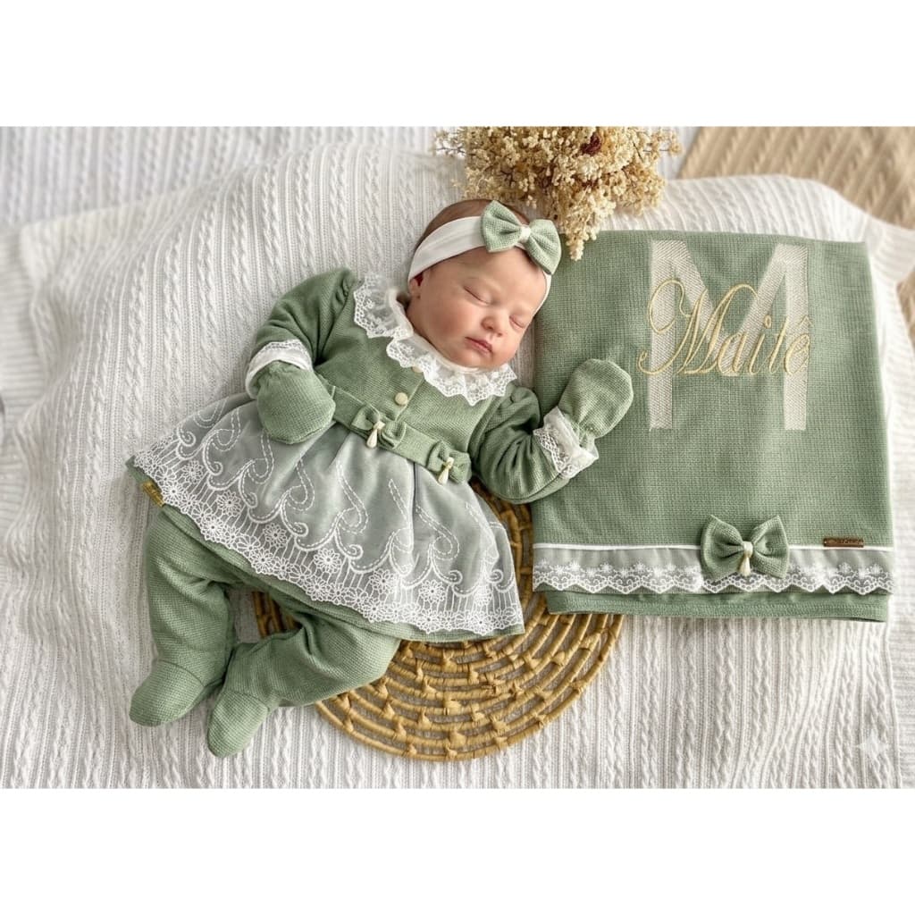 Kit Saída Maternidade Menina 6 Peças Luxo Personalizado Nome Bebê Enxoval