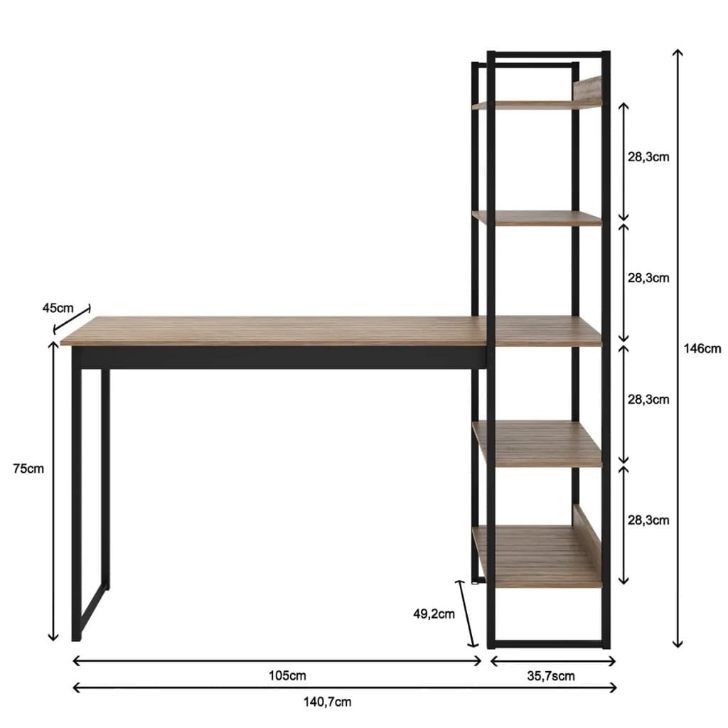 Mesa com Estante Madeira com Pés de Metal