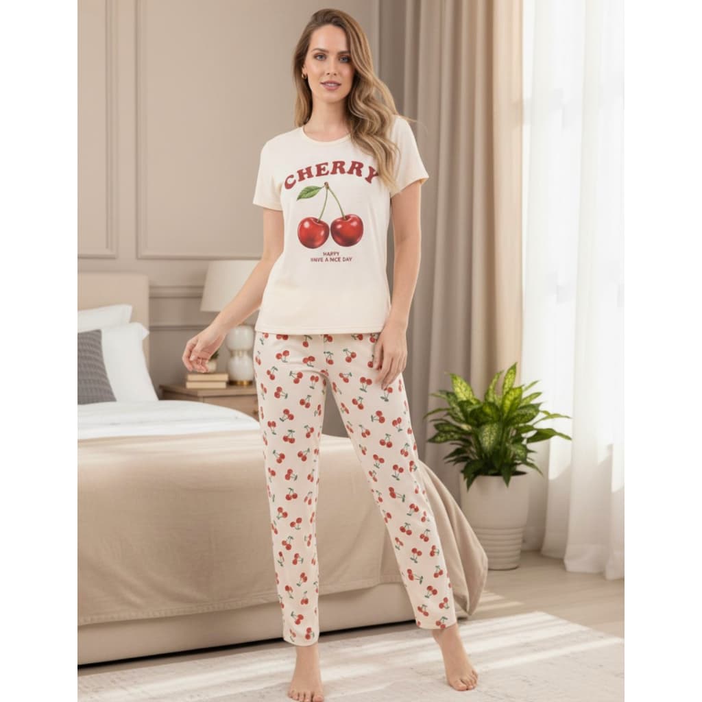 Pijama Feminino Meia Estação Conjunto Manga Curta + Calça Malha PV Super Confortável Estampado P ao GG Dia das Mães