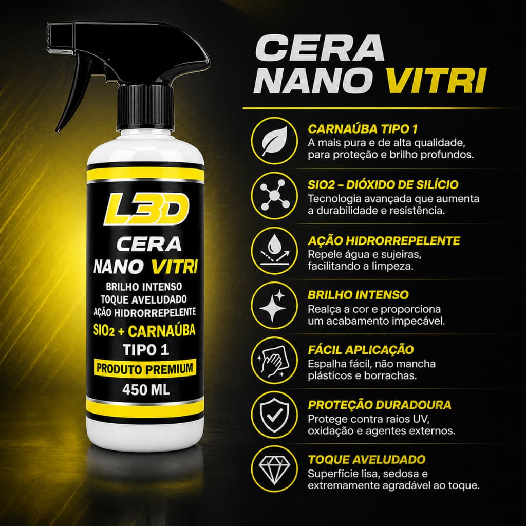 Cera Automotiva Cristalizadora Brilho Intenso Proteção Facil Aplicação Para Qualquer Cor /Ano