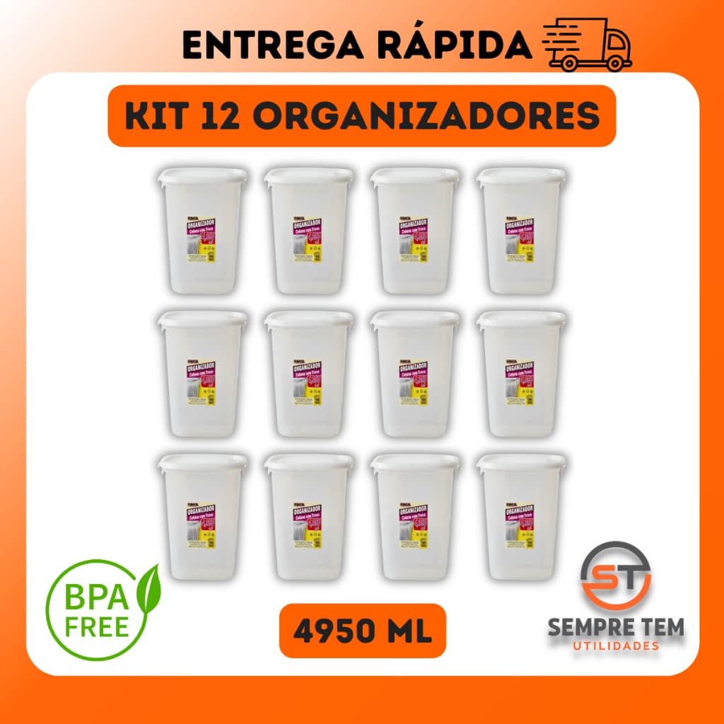Caixa Organizadora Coluna 4950 mL Multiuso Empilhavel Com Trava Plastico Armario Cozinha