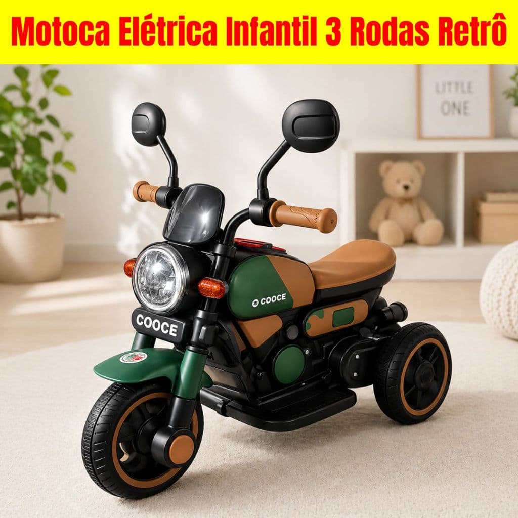 Moto Motoca Elétrica Infantil 3 Rodas Retrô Música Luz