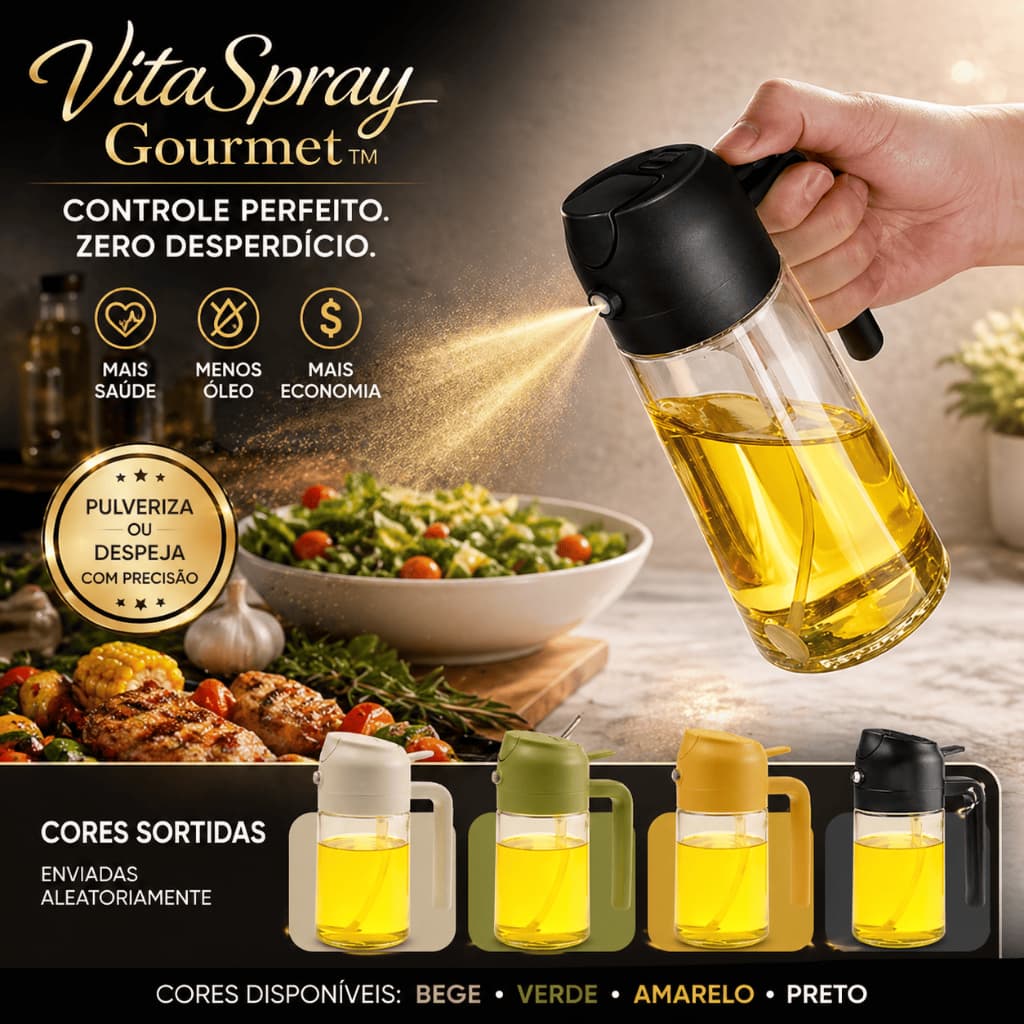 VitaSpray Gourmet™ Borrifador de Azeite Spray 470ml Vidro Dosador Premium Cozinha Air Fryer Sem Desperdício